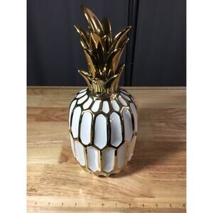 5 in. x 13 in. Gold Glass Pineapple Fruit Sculpture with Mirror Accents